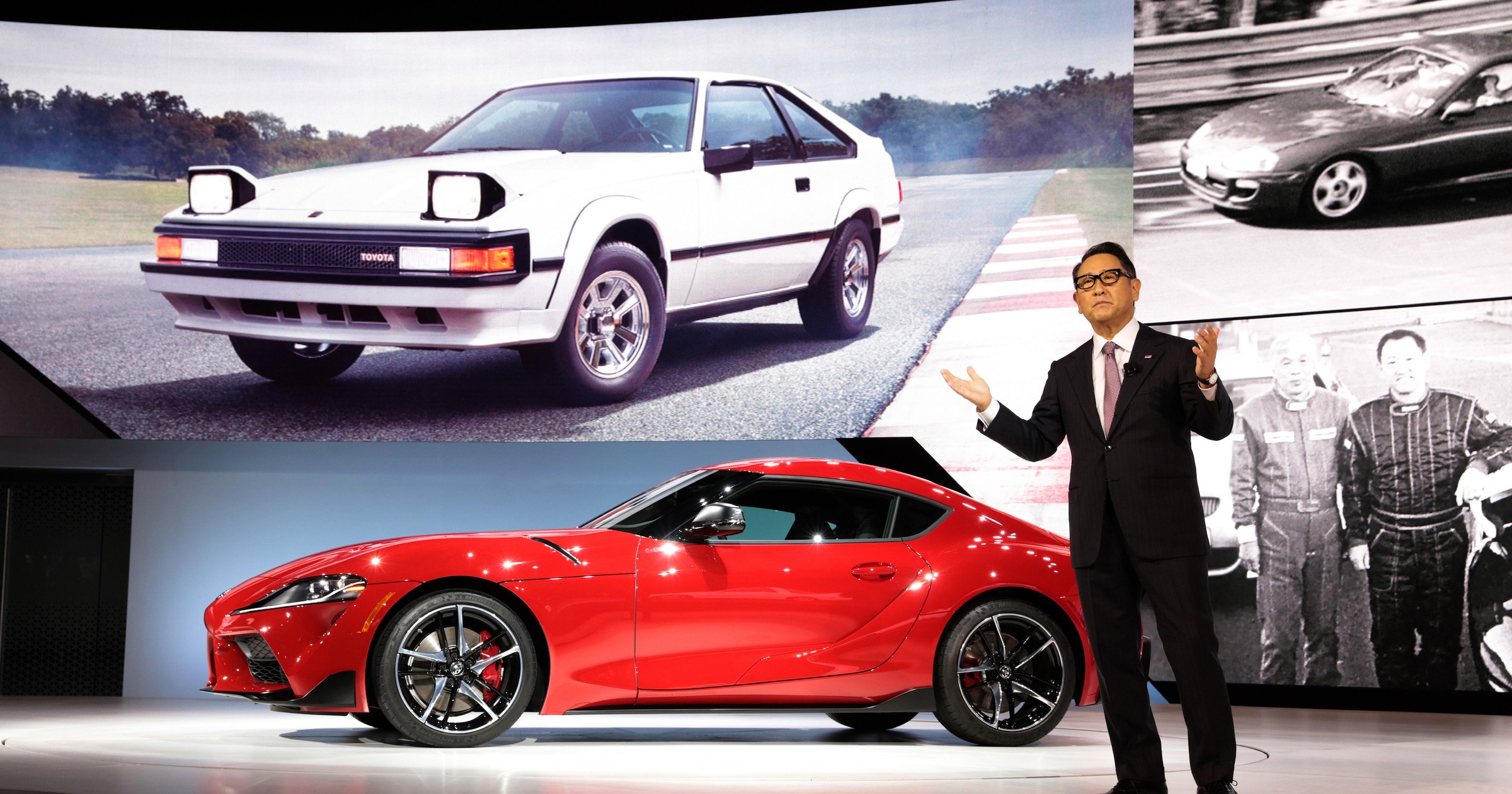 Akio Toyoda podczas prezentacji Toyoty Supry