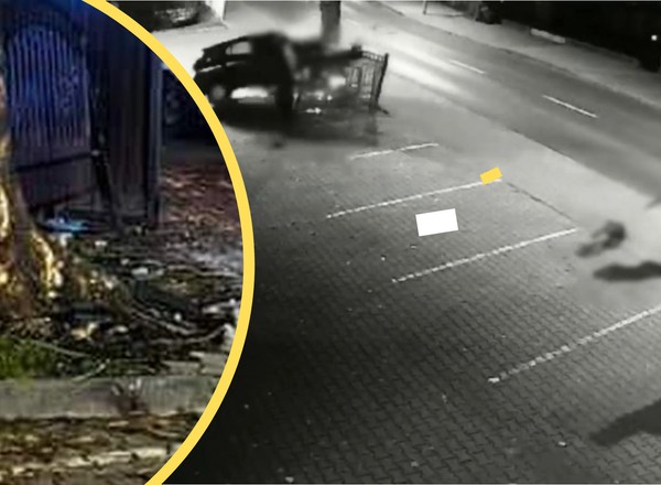 Z impetem zjechał z drogi. Pieszych uratowało potężne drzewo [WIDEO]