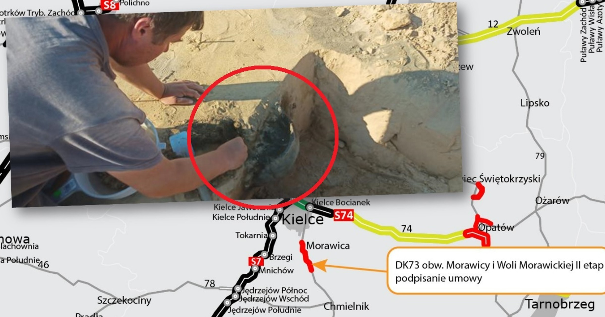 Tajemnicza urna znaleziona w pasie obwodnicy Morawicy