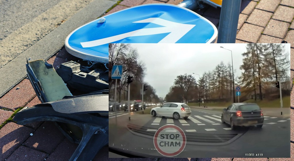 "Mistrz driftu" starał się, ale i tak ostatecznie staranował znak