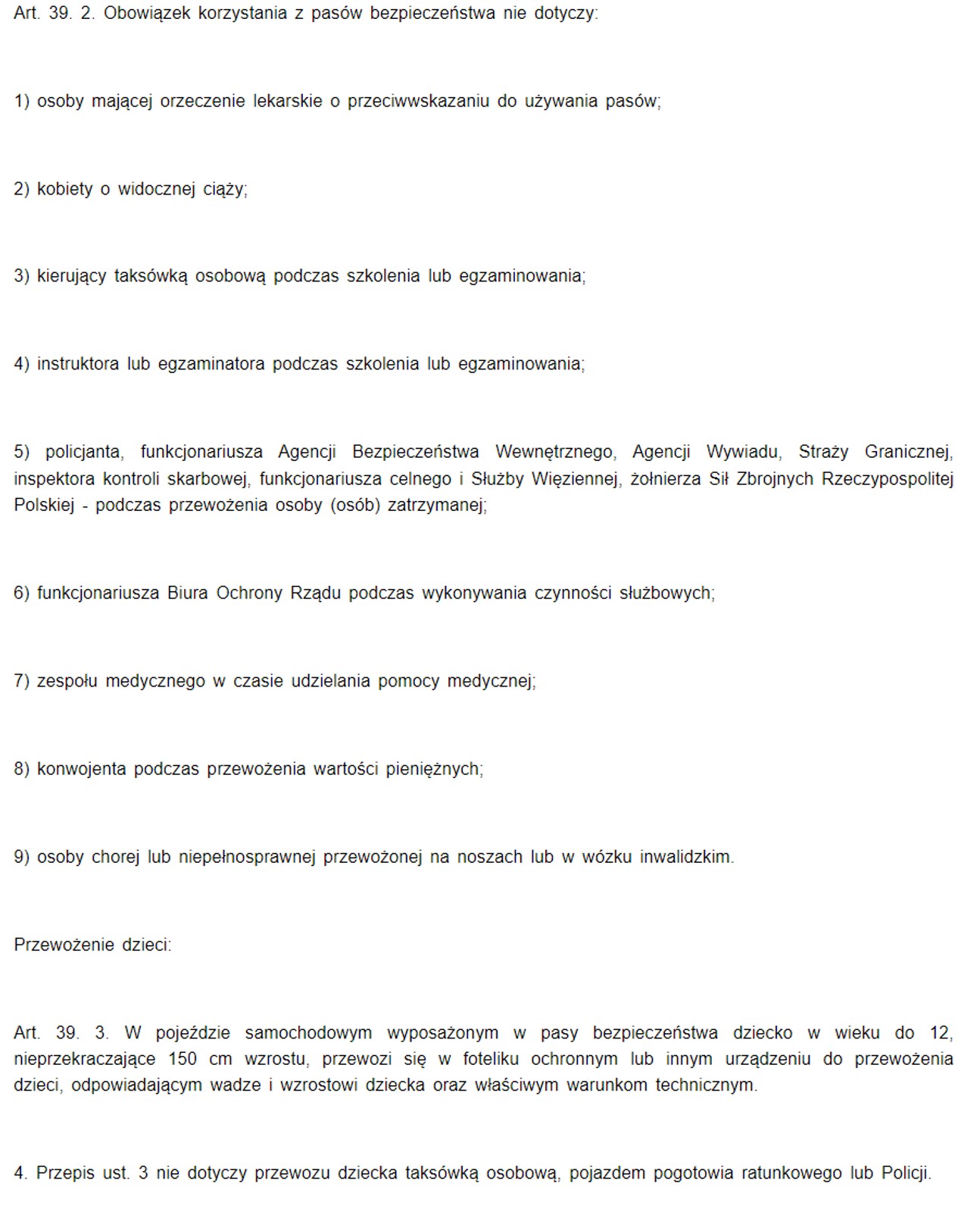 Pasy bezpieczeństwa i Ustawa Prawo o ruchu drogowym Art. 39.