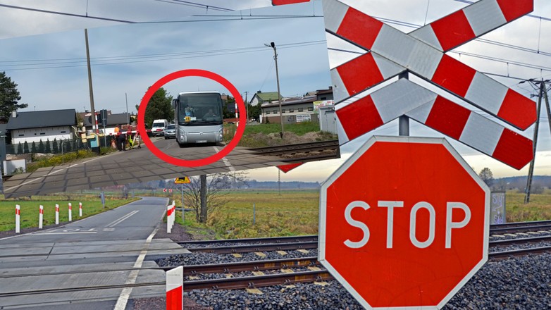 Kierowca autokaru z dziećmi pomimo zakazu wjechał na przejazd kolejowy