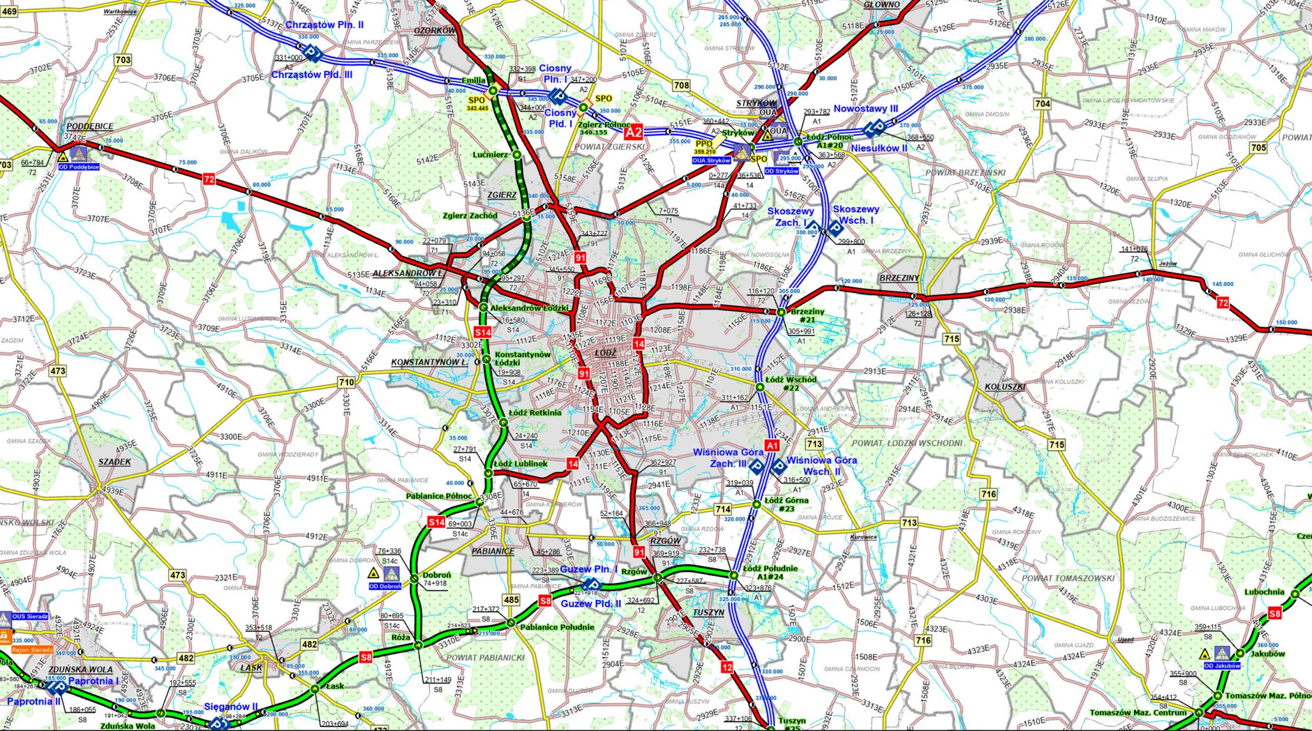 Sieć dróg krajowych woj. łódzkiego — ring wokół aglomeracji łódzkiej