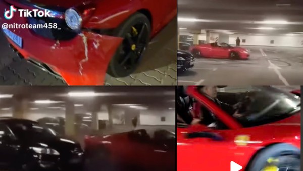 Tiktoker rozbił Ferrari driftując pod marketem. Teraz założył zrzutkę na zderzak. Szczyt żenady?