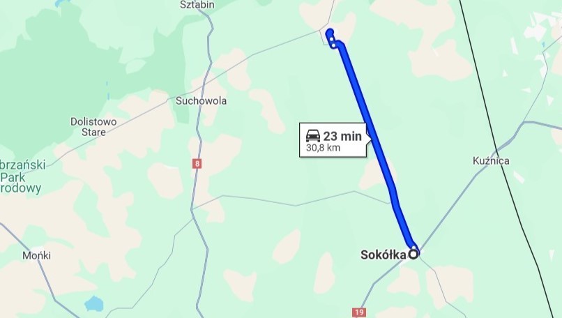 Najdłuższa prosta droga w Polsce: droga wojewódzka 673 między Sokółką a Dąbrową Białostocką (województwo podlaskie)