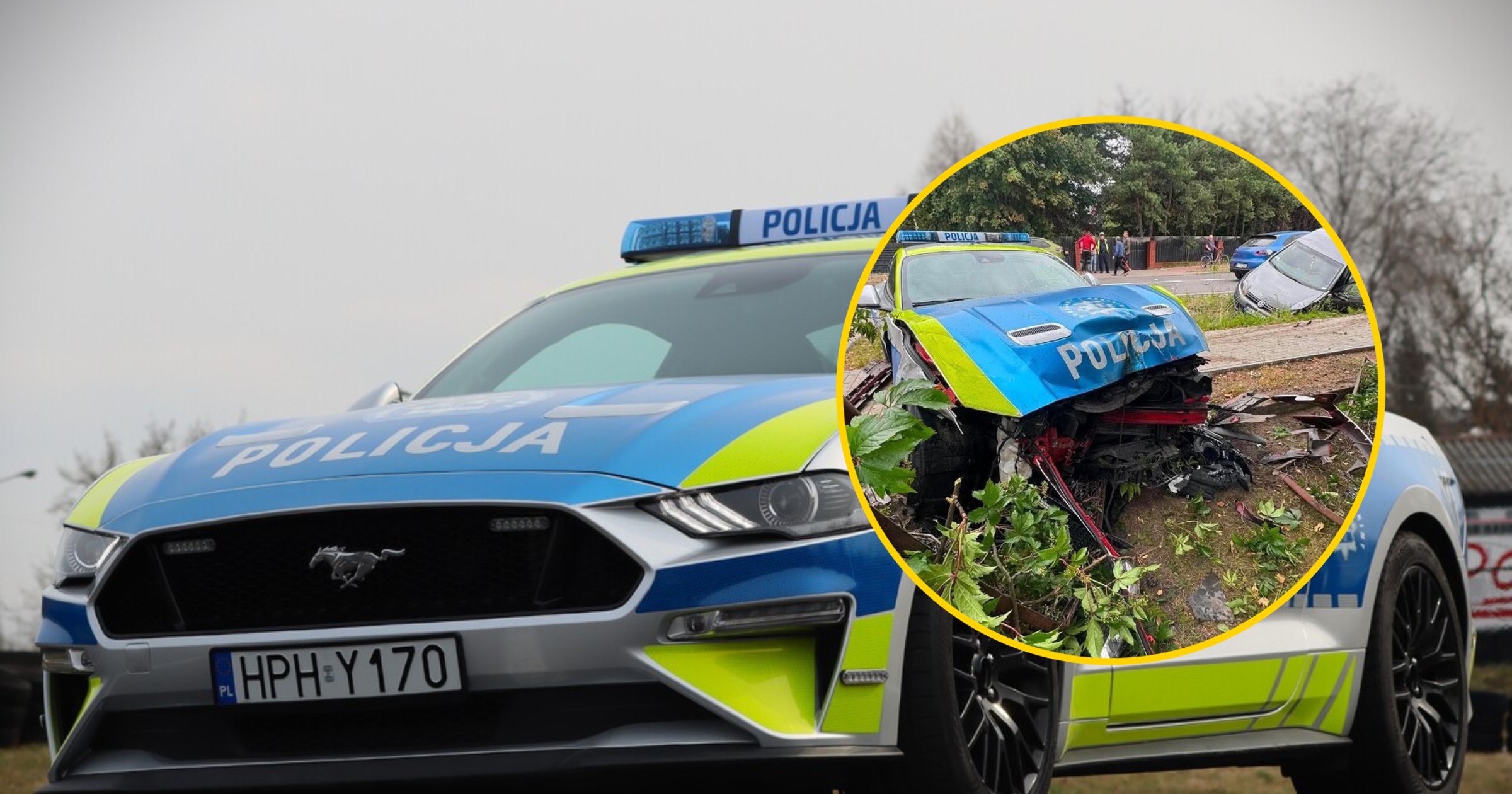 Policyjny Ford Mustang rozbity