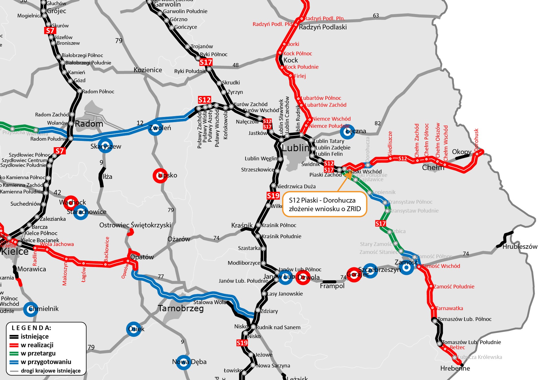 S12 Piaski — Dorohucza. Mapa