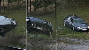 Przeleciał Audi przez tory. Dachował i wyszedł z tego bez szwanku. Policjanci natychmiast ustalili przyczynę [WIDEO]