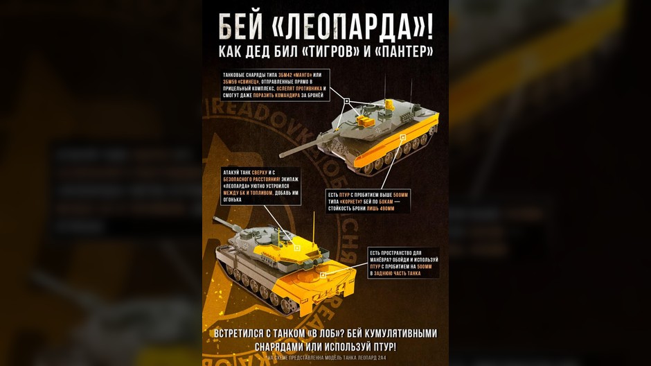 Rosjanie przygotowują się na nadejście Leopardów. W rosyjskim internecie już pojawiły się publikacje o słabych punktach rosyjskich maszyn. "Bij Leoparda – tak jak twój dziadek bił Tygrysy i Pantery." Tych słabych punktów jak widać, zbyt wielu nie ma.