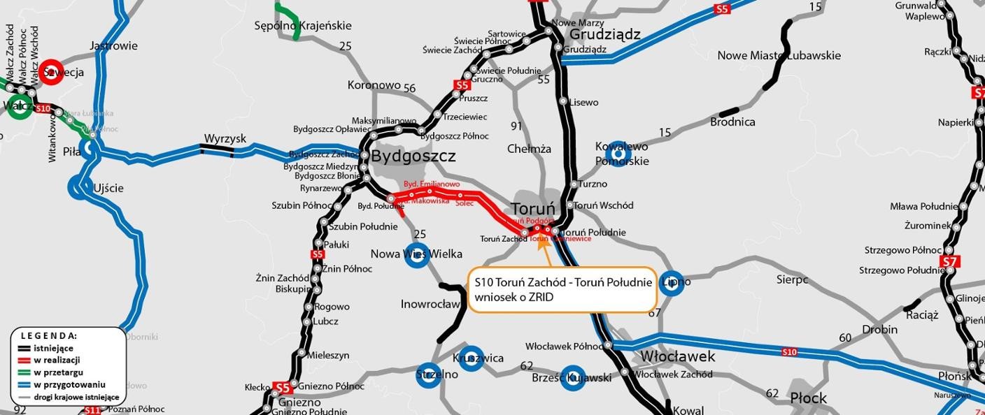 Mapa S10 Toruń Zachód — Toruń Południe