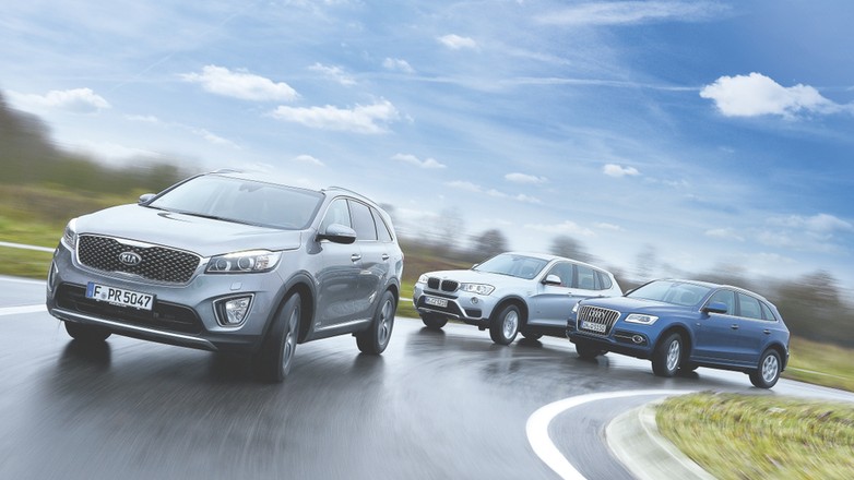 Kia Sorento kontra BMW X3 i Audi Q5 - Kia depta po piętach Audi i BMW