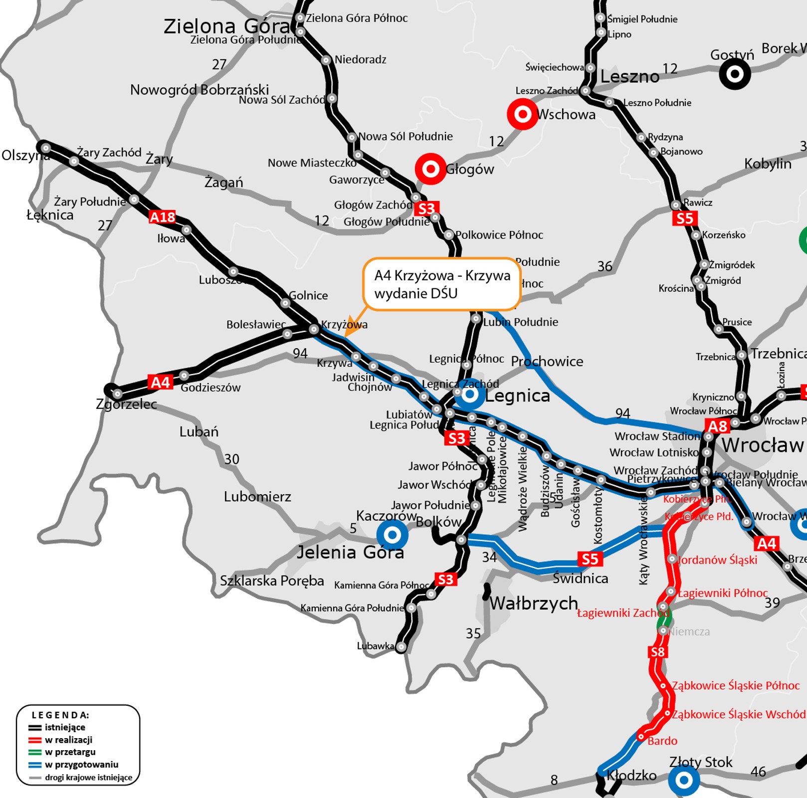 Rozbudowa A4 na odcinku Krzyżowa - Legnica.