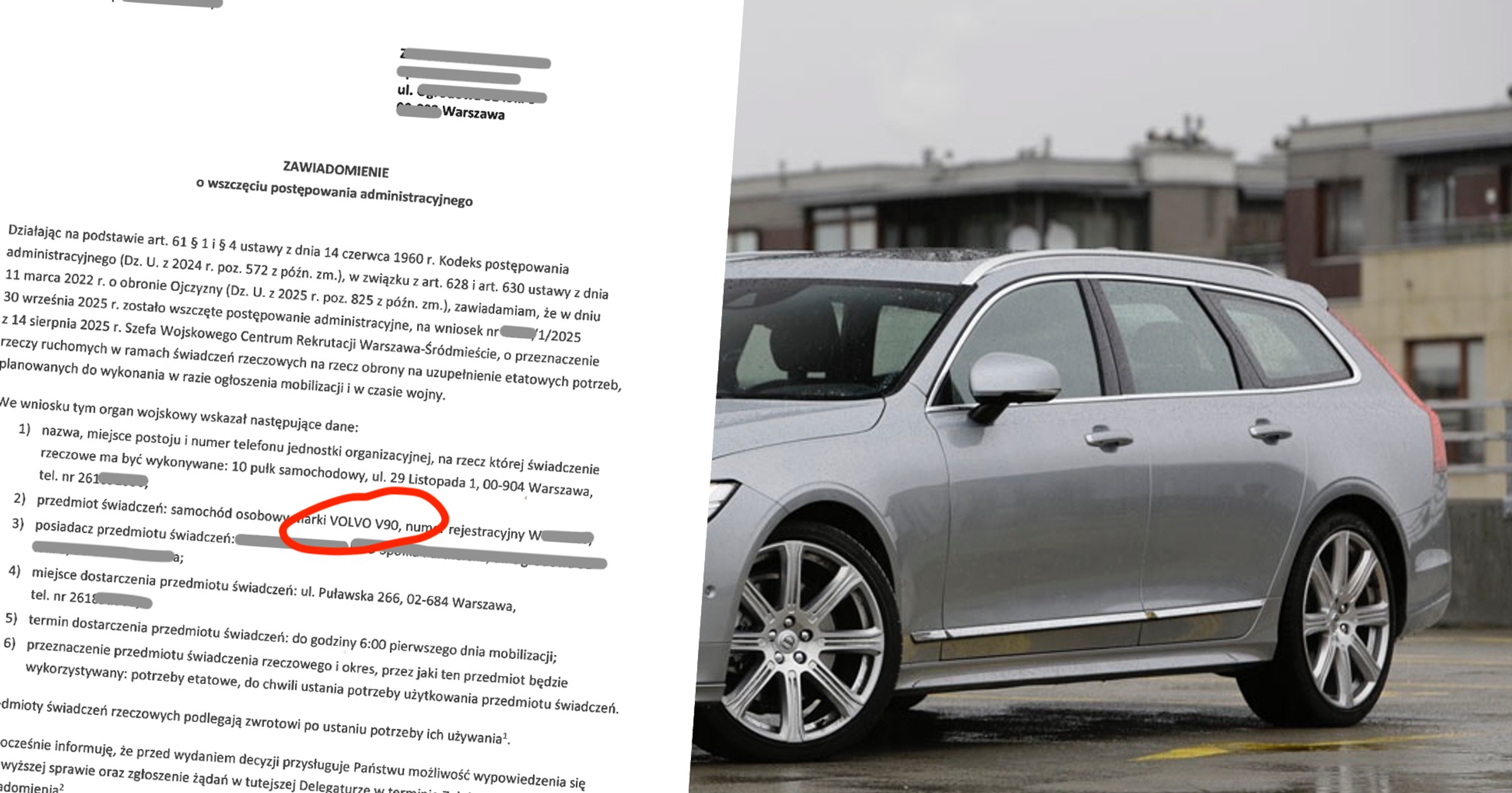 Wojsko postanowiło zarezerwować sobie samochód pana Grzegorza – Volvo, które na pierwszy rzut oka średnio nadaje się do wojska