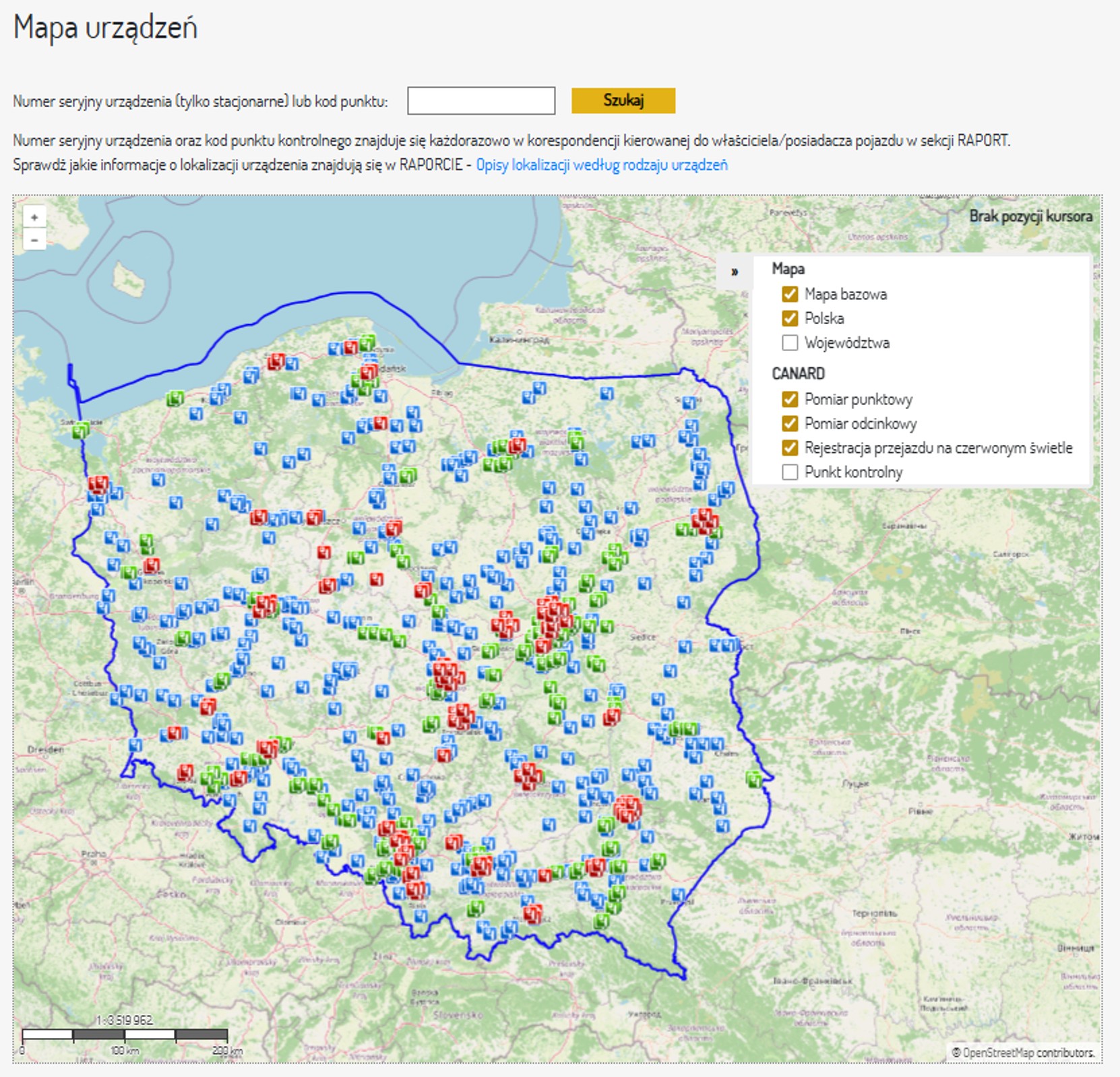Mapa odcinkowych pomiarów prędkości i fotoradarów CANARD. Stan na 13.04.2026