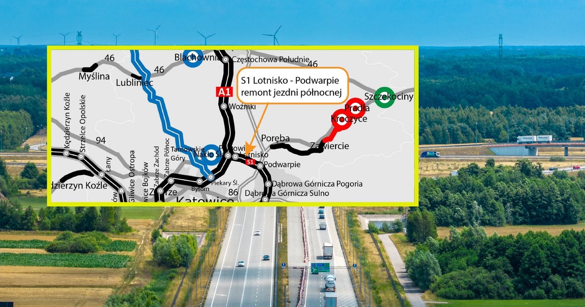 Remont nawierzchni na S1 Lotnisko - Podwarpie mapa