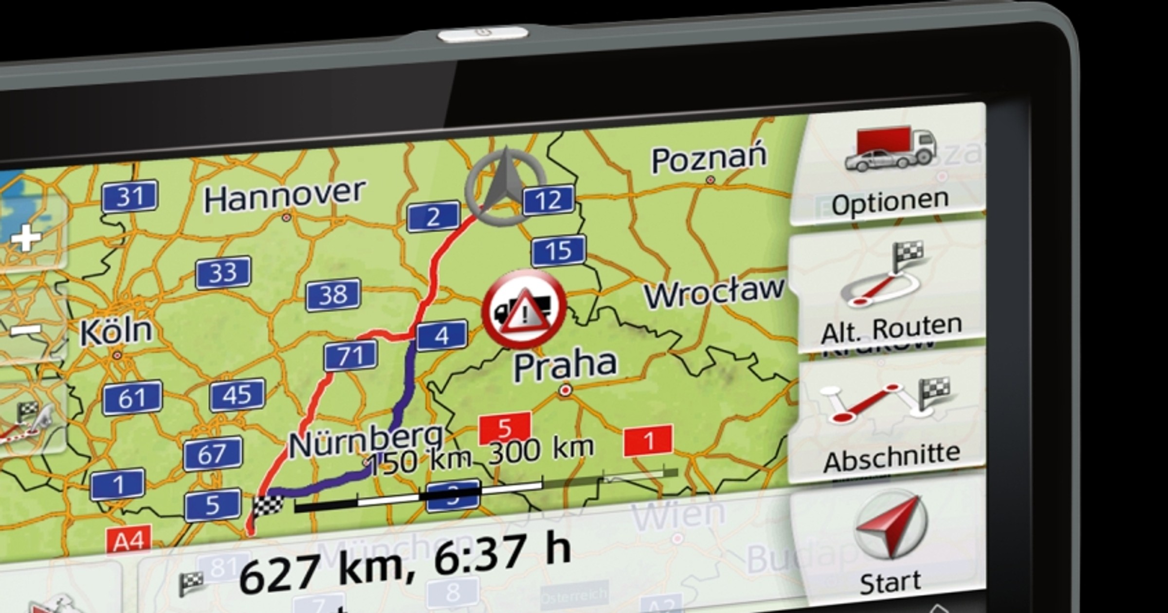 7 cali czyli 17,8 cm. Całkiem spora powierzchnia jak na ekran nawigacji samochodowej.