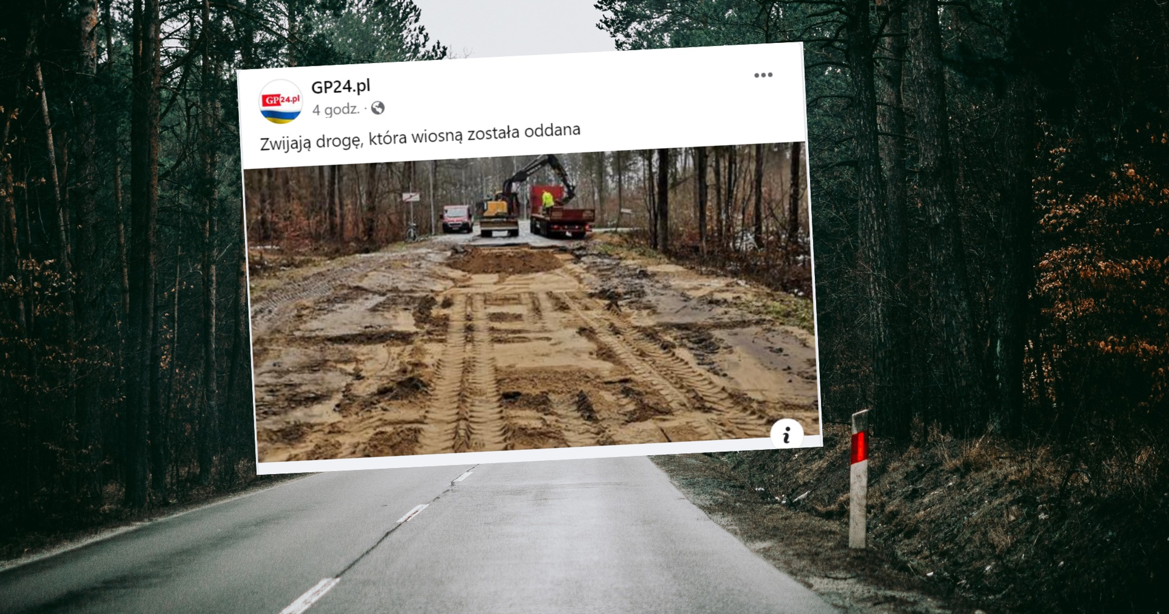 Tę drogę niedawno oddano do użytku. Już jej nie ma (fot. screen: Facebook/gp24pl)
