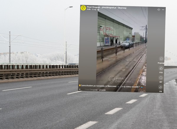 Jechał samochodem po torach tramwajowych. "Dziadek, co ty robisz?!"