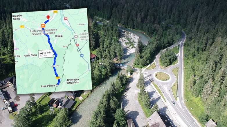 Trasa DW 960 prowadzi do Łysej Polany (Screen: Google Maps)