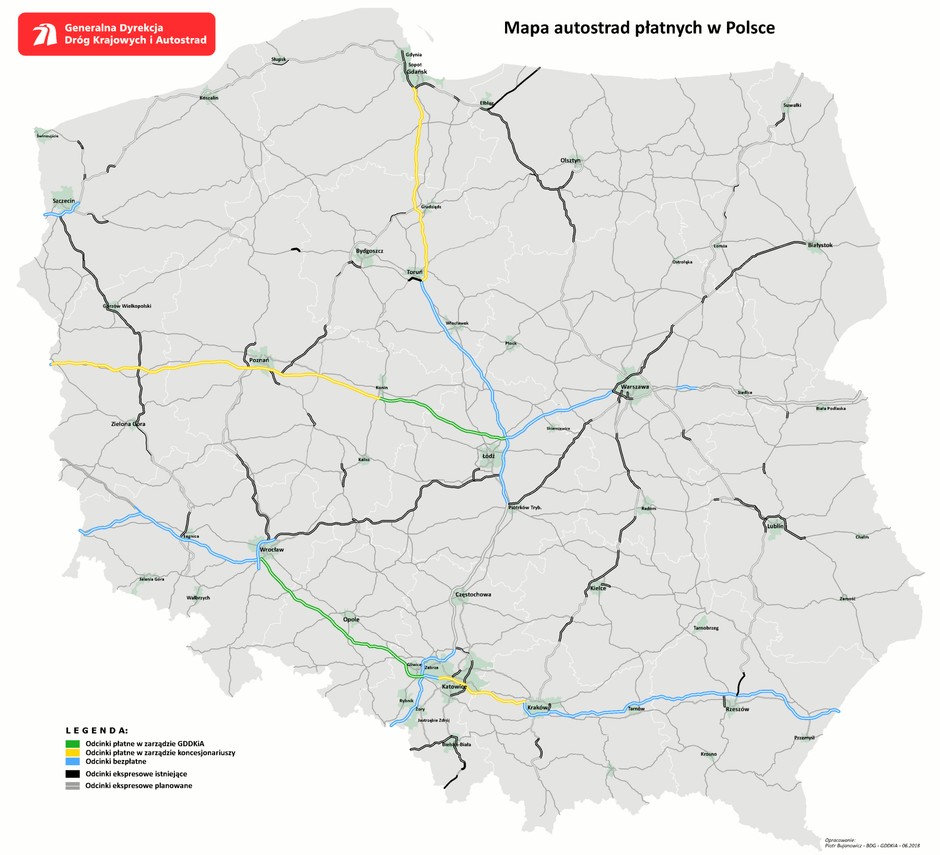 Mapa autostrad w Polsce