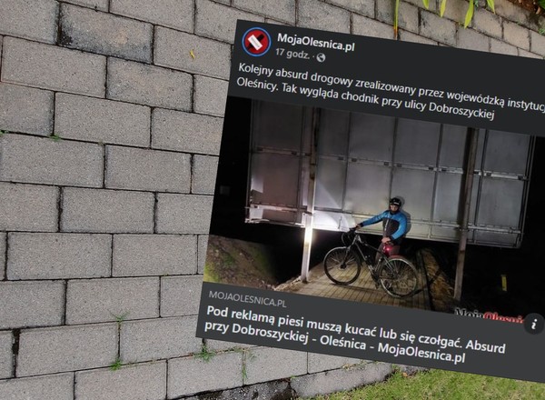 "Bareja" na chodniku w Oleśnicy. Mieszkańcy muszą czołgać się lub kucać