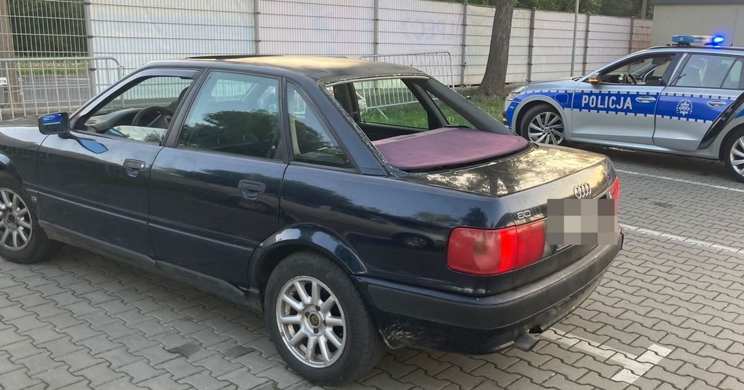Lubelskim policjantom rzuciło się w oczy Audi 80 bez tylnej szyby