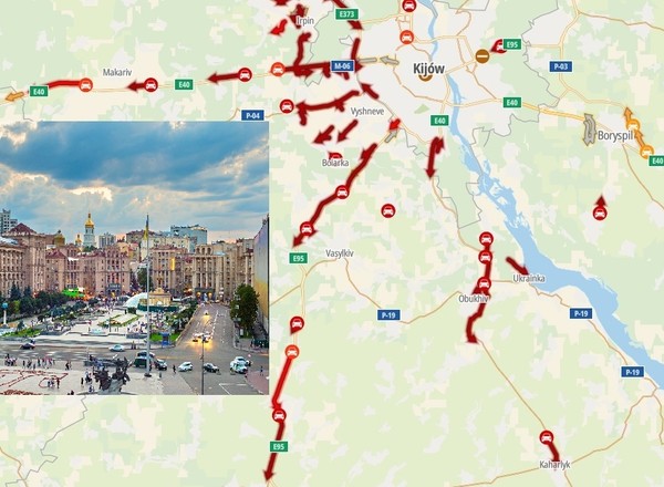 Ukraina: ogromne korki na drogach wylotowych z Kijowa. Ulice dosłownie są zablokowane
