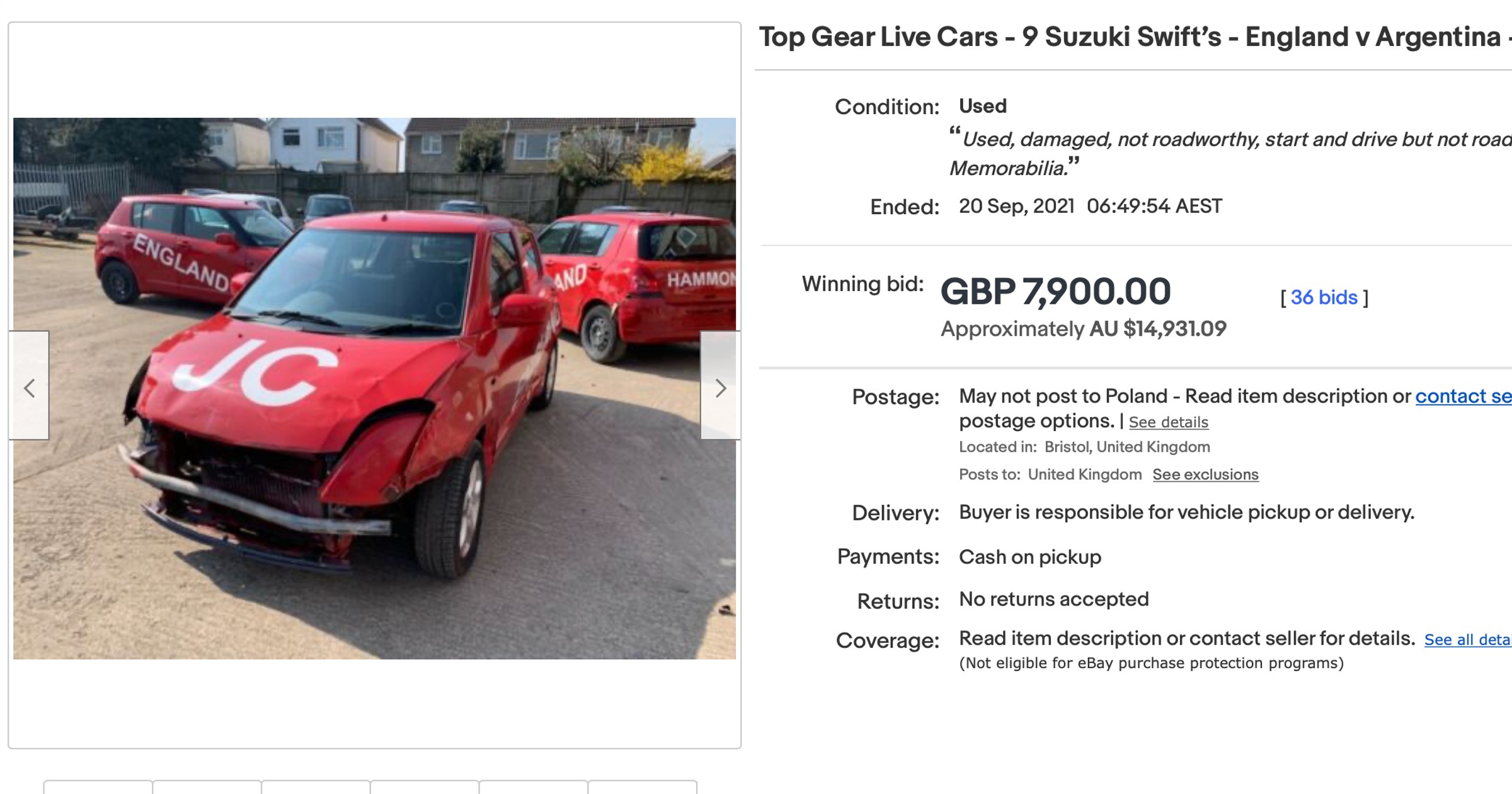 Aukcja eBay Suzuki Swift Top Gear