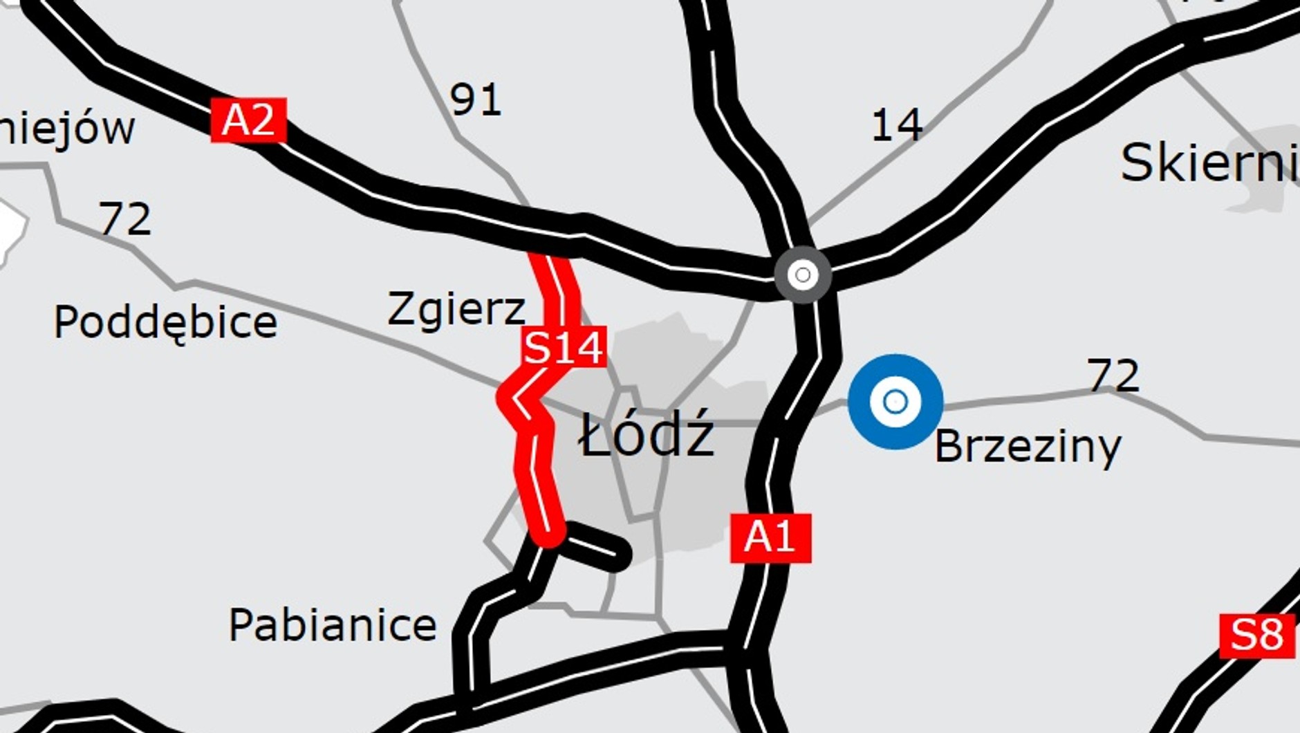 Droga S14 Łódź mapa