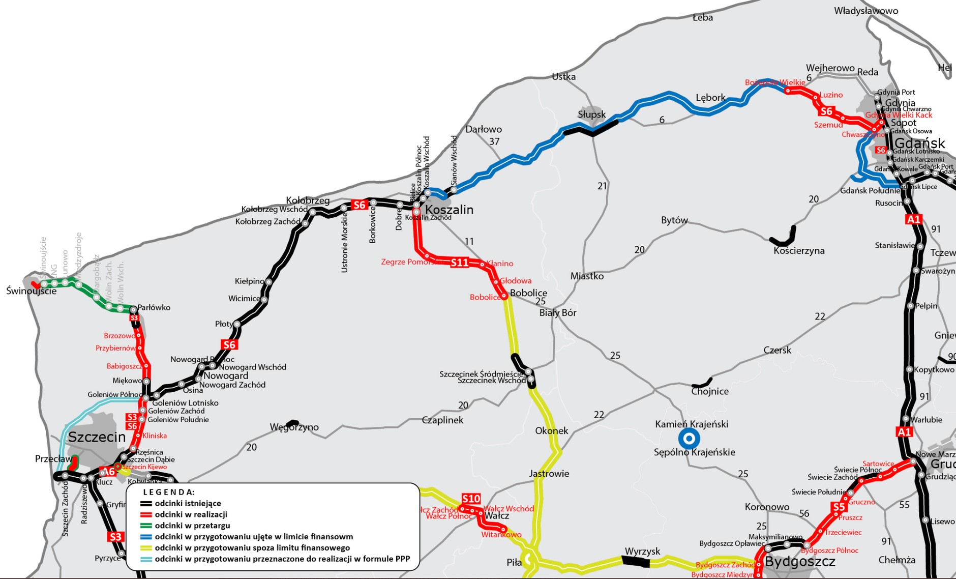 Przebieg drogi ekspresowej S6