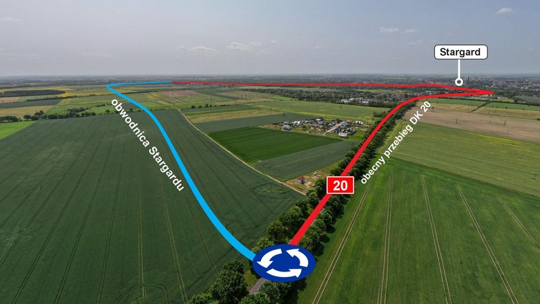 Wizualizacja przebiegu obwodnicy Stargardu od strony północnej