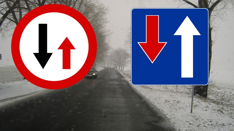 Znaki drogowe B-31 oraz D-05