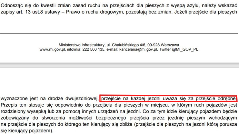 Treść odpowiedzi resortu infrastruktury