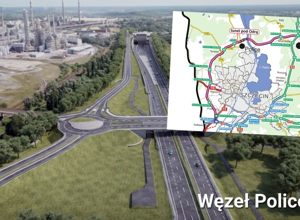 Tunel pod Odrą w ciągu drogi S6. Jezdnie na głębokości 45 m poniżej poziomu terenu