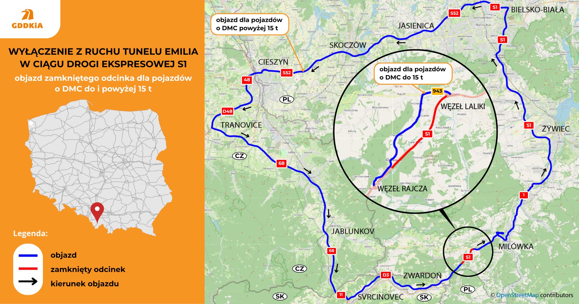 Zamknięcie tunelu w Lalikach w ciągu drogi ekspresowej S1