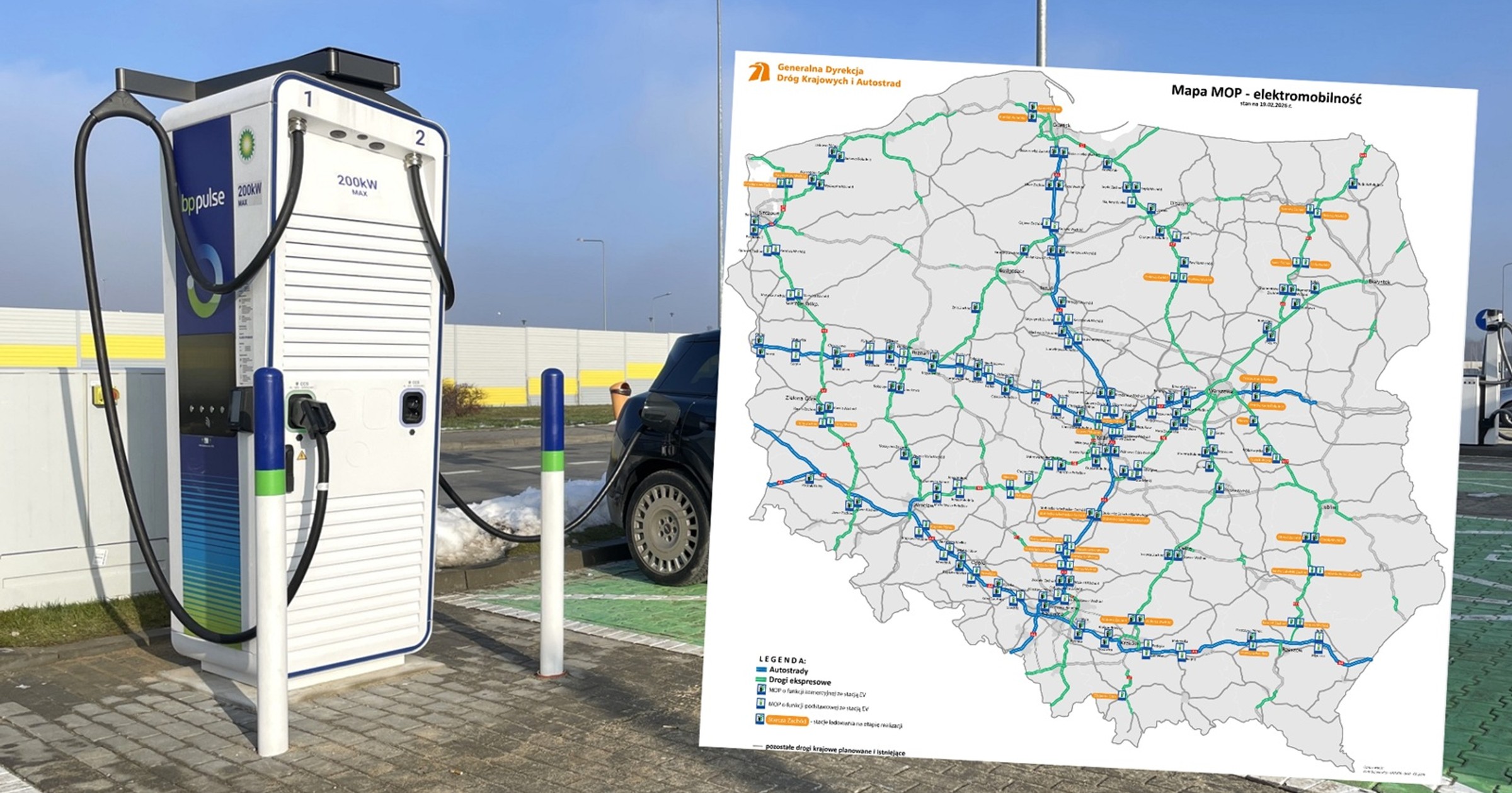 Sieć stacji ładowania przy głównych trasach w Polsce