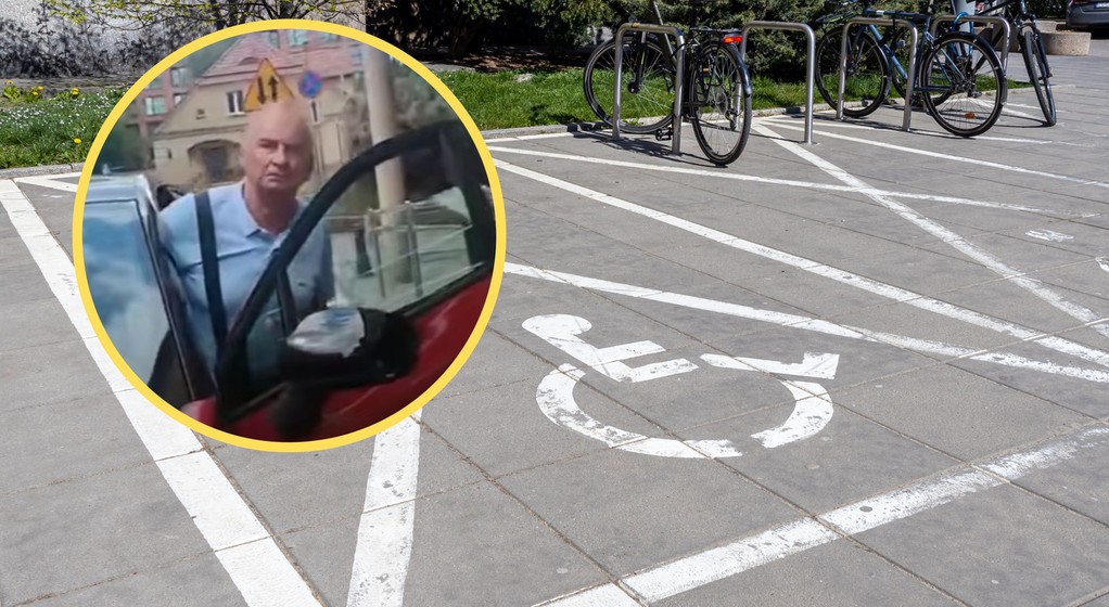 Radny PiS Jerzy Lazar zaparkował na miejscu dla niepełnosprawnych (screen: YouTube / MikeL337VOD