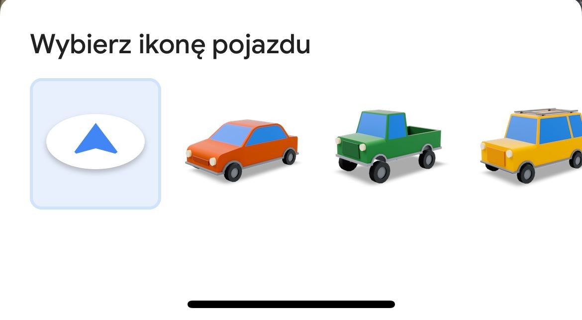 Nawigacja Google Maps (zrzut ekranowy; menu wyboru znacznika bieżącej lokalizacji)