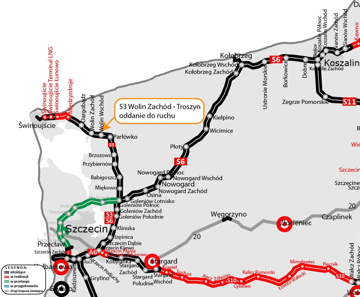 Droga S3 na północy - mapa
