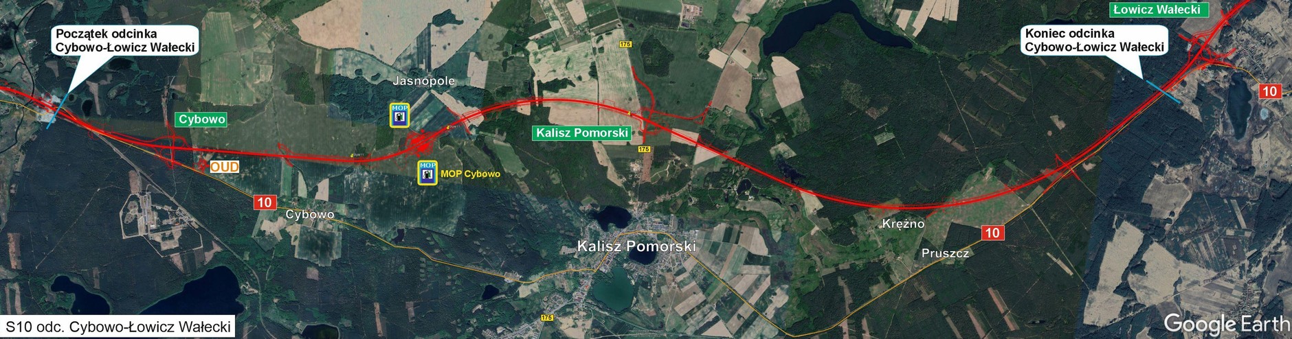 Mapa S10- Cybowo-Łowicz Wałecki