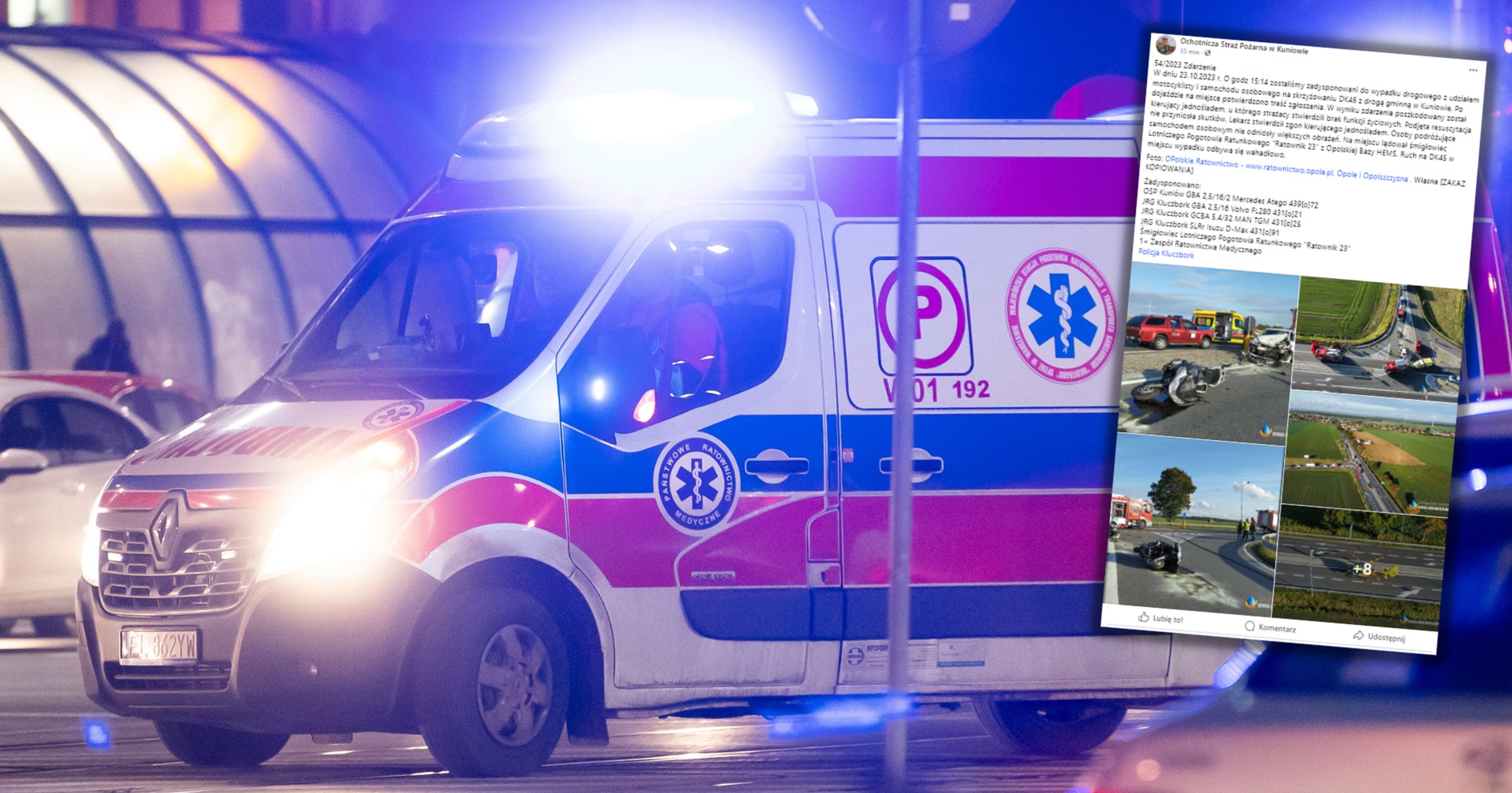 Tragiczny wypadek na Opolszczyźnie (Screen: Facebook/OSP Kuniów)