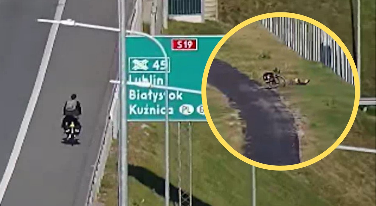 Jechał rowerem po S19. Niecodzienną przejażdżkę zakończył na pasie zieleni