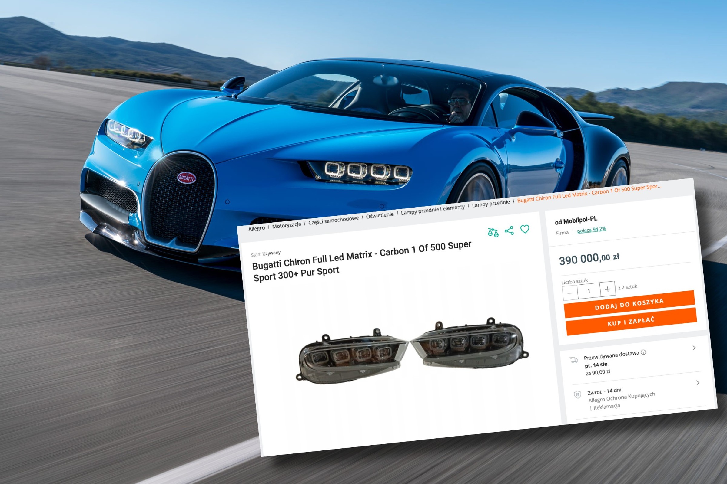 Lampy Bugatti Chiron w Polsce. Tak duża liczba ogłoszeń jego lamp jest niespotykana