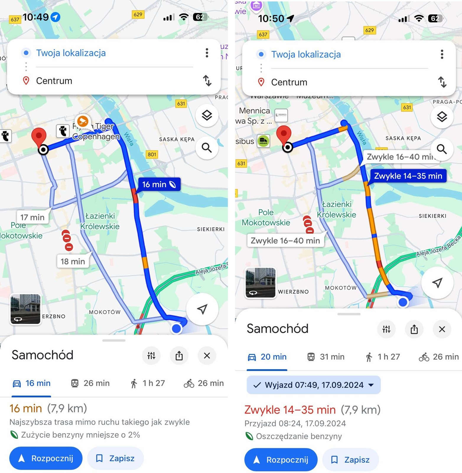 Planowanie trasy w Google Maps