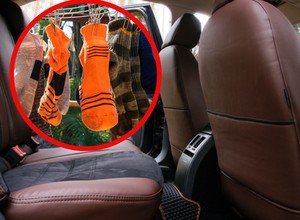 Wsyp do skarpety żwirek dla kota i woź w aucie. Szybko pozbędziesz się poważnego problemu