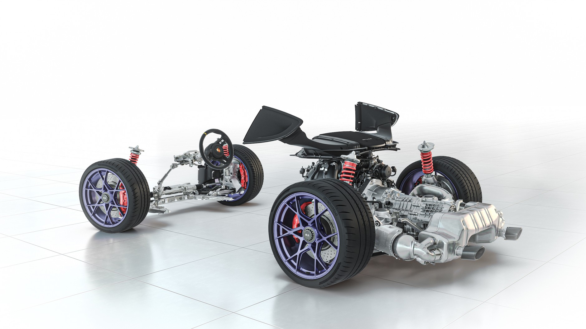 Porsche 718 Cayman GT4 RS (2022 r.; 982) – ilustracje techniczne