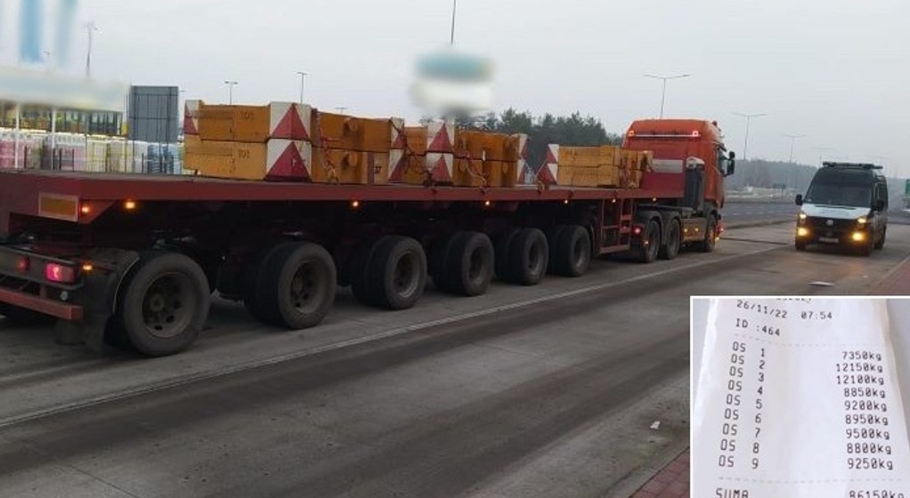 Ciężarówka przewożąca balasty do dźwigu ważyła ponad 86 ton