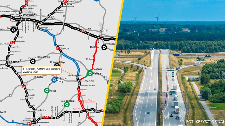 Droga S11 Jarocin - Ostrów Wielkopolski na mapie