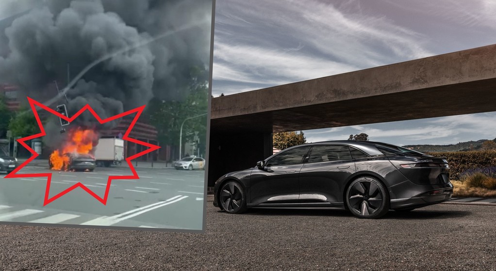 Lucid Air doszczętnie spłonął po wypadku w Warszawie. Są nagrania