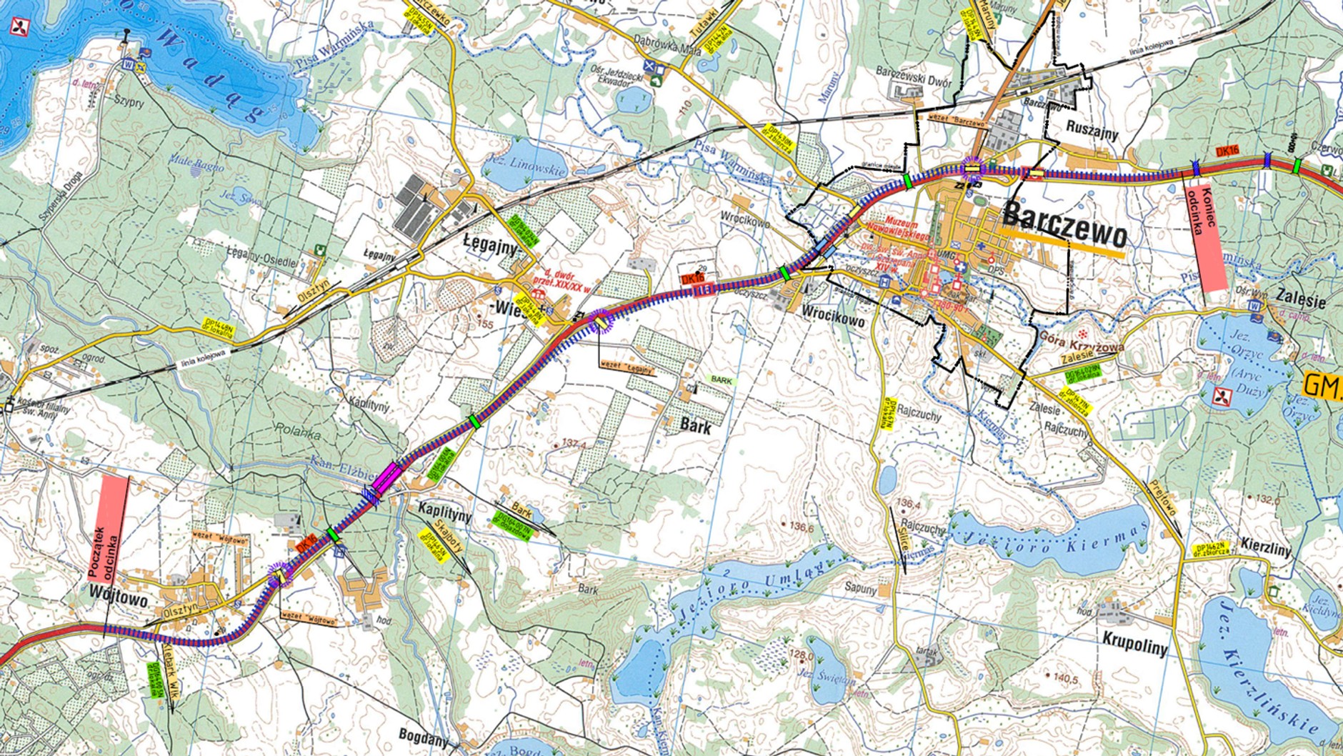 S16 Olsztyn Wschód - Barczewo Mapa